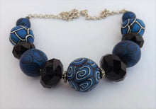 Load image into Gallery viewer, Dark Blue & Black Kathryn Design Chunky Bead Necklace with Chain