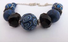 Load image into Gallery viewer, Dark Blue & Black Kathryn Design Chunky Bead Necklace with Chain