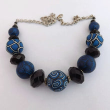 Load image into Gallery viewer, Dark Blue & Black Kathryn Design Chunky Bead Necklace with Chain