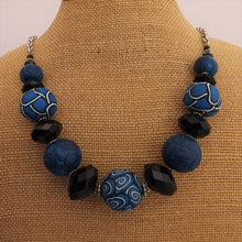 Load image into Gallery viewer, Dark Blue & Black Kathryn Design Chunky Bead Necklace with Chain