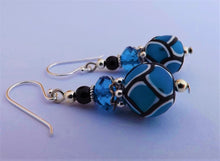 Load image into Gallery viewer, Dark Blue, Black & White Kathryn Design bead earrings, sterling silver Hooks