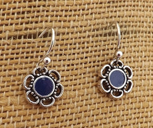 Load image into Gallery viewer, Aqua Blue & Silver Tone Small Flower Earrings (7 colour options)