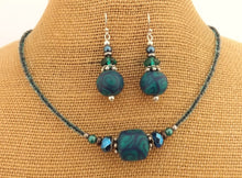 Load image into Gallery viewer, Dark Blue & Teal Koru Kathryn Design Handmade Beads Necklace & Earrings Set