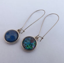 Load image into Gallery viewer, Dark Blue & Teal Double Sided Dome Earrings on Long Kidney Hooks