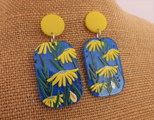 Load image into Gallery viewer, Dark Blue & Yellow Floral Acrylic Earrings