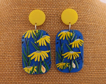 Load image into Gallery viewer, Dark Blue & Yellow Floral Acrylic Earrings