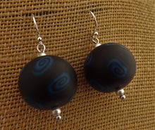 Load image into Gallery viewer, Dark Blue on Black Handmade Kathryn Design Bead Earrings, Sterling Silver Hooks