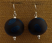 Load image into Gallery viewer, Dark Blue on Black Handmade Kathryn Design Bead Earrings, Sterling Silver Hooks