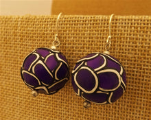 Load image into Gallery viewer, Dark Purple Layered Chunky Kathryn Design Bead Earrings on Sterling Silver Hooks
