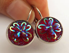 Load image into Gallery viewer, Red 3D AB Lustre Flower Earrings on Lever Back Hooks