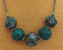 Load image into Gallery viewer, Dark Teal & Green Chunky Kathryn Design 5 Bead Necklace