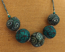 Load image into Gallery viewer, Dark Teal & Green Chunky Kathryn Design 5 Bead Necklace