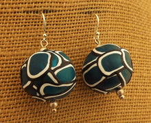 Load image into Gallery viewer, Dark Teal & White Layered Kathryn Design Bead Earrings on Sterling Silver Hooks