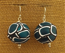 Load image into Gallery viewer, Dark Teal & White Layered Kathryn Design Bead Earrings on Sterling Silver Hooks