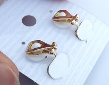 Load image into Gallery viewer, Dark Warm Blue, Gold Tone & Silver Diamante Teardrop Clip On Earrings