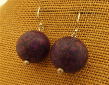 Load image into Gallery viewer, Dark Warm Purple & Black Kathryn Design Bead Earrings on Sterling Silver Hooks