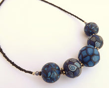Load image into Gallery viewer, Denim Blue & Black Kathryn Design 5 Bead Chunky Necklace