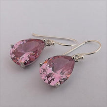 Load image into Gallery viewer, Pink Faceted Crystal Teardrop Earrings with Sterling Silver Hooks