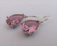 Load image into Gallery viewer, Pink Faceted Crystal Teardrop Earrings with Sterling Silver Hooks