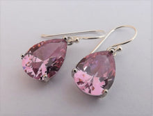 Load image into Gallery viewer, Pink Faceted Crystal Teardrop Earrings with Sterling Silver Hooks