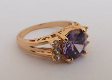 Load image into Gallery viewer, Faux Diamonds, Purple & Gold Tone Costume Ring (size 10)
