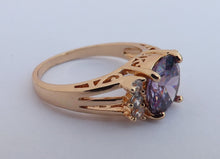 Load image into Gallery viewer, Faux Diamonds, Purple & Gold Tone Costume Ring (size 10)