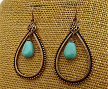 Load image into Gallery viewer, Stone & Copper Tone Teardrop Earrings (White or Blue)