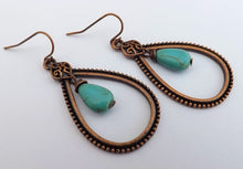 Load image into Gallery viewer, Stone & Copper Tone Teardrop Earrings (White or Blue)