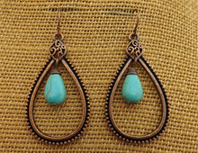 Load image into Gallery viewer, Stone & Copper Tone Teardrop Earrings (White or Blue)