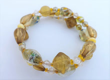 Load image into Gallery viewer, Gold Green & Clear Beads Memory Wire Bracelet