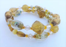 Load image into Gallery viewer, Gold Green & Clear Beads Memory Wire Bracelet