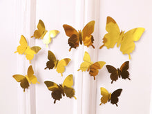 Load image into Gallery viewer, 12x Reflective Gold Metallic Mirror Effect Silver 3D Butterfly Wall Decals