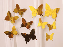 Load image into Gallery viewer, 12x Reflective Gold Metallic Mirror Effect Silver 3D Butterfly Wall Decals