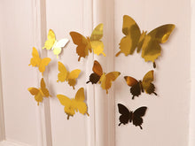 Load image into Gallery viewer, 12x Reflective Gold Metallic Mirror Effect Silver 3D Butterfly Wall Decals