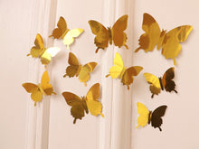 Load image into Gallery viewer, 12x Reflective Gold Metallic Mirror Effect Silver 3D Butterfly Wall Decals