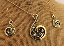 Load image into Gallery viewer, Koru Hook Pendant Necklace & Earrings (Silver or Gold)