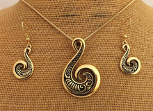 Load image into Gallery viewer, Koru Hook Pendant Necklace & Earrings (Silver or Gold)