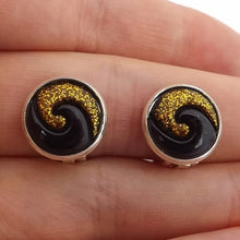 Load image into Gallery viewer, Gold & Black Koru Wave Handmade Clip on Earrings