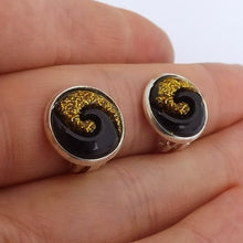 Load image into Gallery viewer, Gold & Black Koru Wave Handmade Clip on Earrings