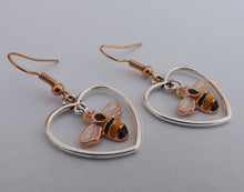 Load image into Gallery viewer, Gold & Silver Tone Bee in Heart Pendant & Earrings Set
