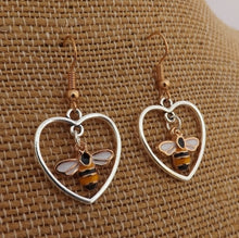 Load image into Gallery viewer, Gold & Silver Tone Bee in Heart Pendant & Earrings Set