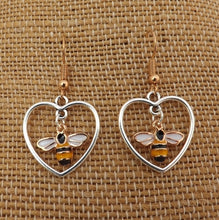 Load image into Gallery viewer, Gold & Silver Tone Bee in Heart Pendant & Earrings Set