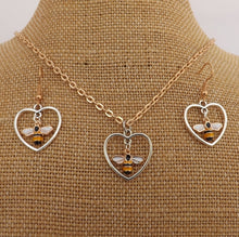 Load image into Gallery viewer, Gold & Silver Tone Bee in Heart Pendant & Earrings Set