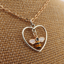 Load image into Gallery viewer, Gold & Silver Tone Bee in Heart Pendant & Earrings Set