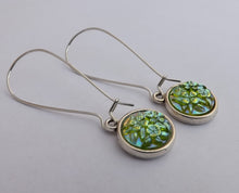 Load image into Gallery viewer, Green 3D Floral Handmade Dome Earrings on Long Kidney Hooks