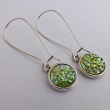 Load image into Gallery viewer, Green 3D Floral Handmade Dome Earrings on Long Kidney Hooks