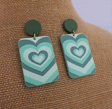 Load image into Gallery viewer, Green Acrylic Heart Earrings