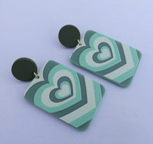 Load image into Gallery viewer, Green Acrylic Heart Earrings