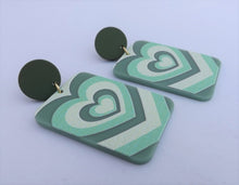 Load image into Gallery viewer, Green Acrylic Heart Earrings