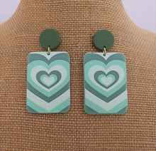 Load image into Gallery viewer, Green Acrylic Heart Earrings